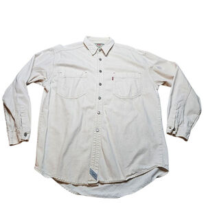 LEVI'S Vintage 90s Large Beige Denim Metal Button Down Long Sleeve Shirt